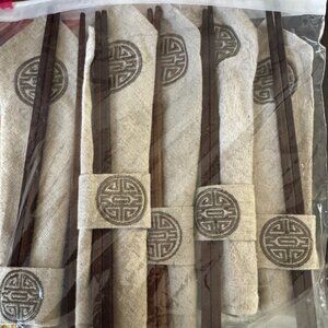 Chopsticks and Embroidered Napkin Gift Set for 6